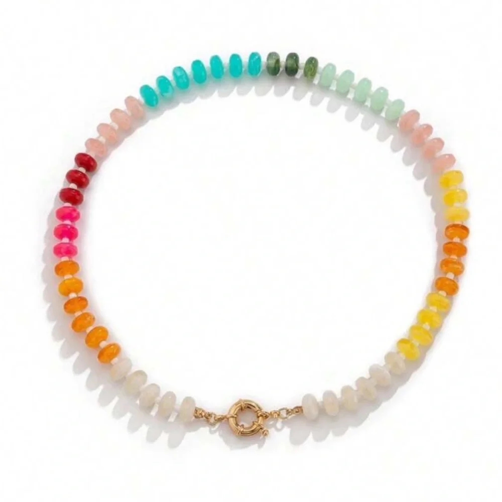 New! Anthropologie Rainbow Stone Beaded Summer Necklace (3012) NWOT